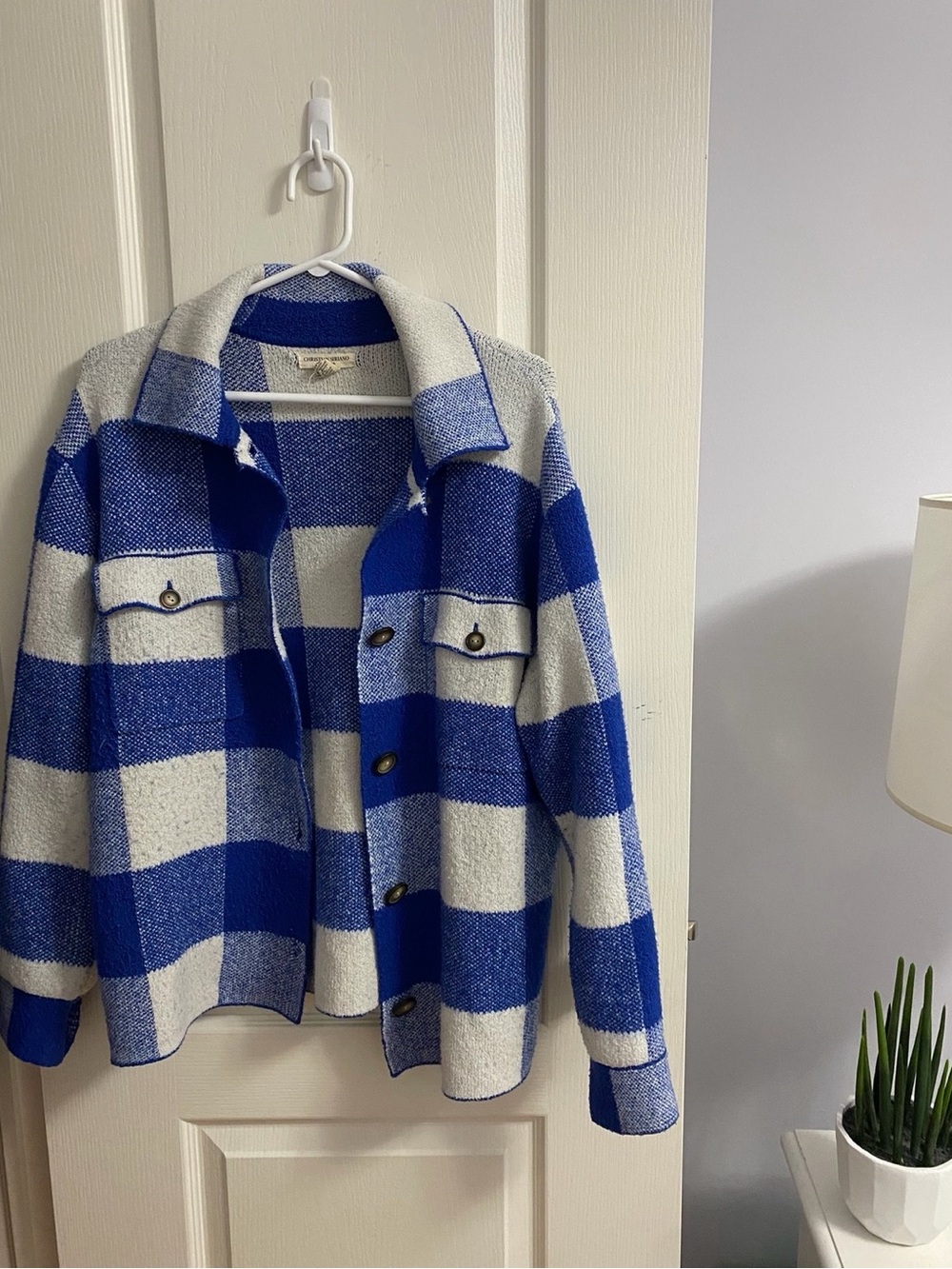 Blue & White Plaid Shirt Jacket - Button Front Coat